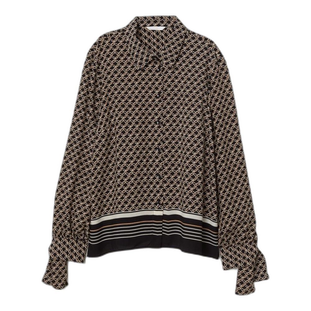 Designer-Like Chain Printed Blouse w/ Bow Sleeve, Size 0/Small